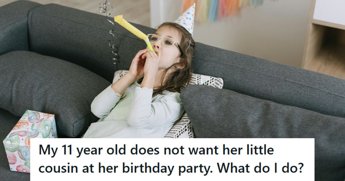 11 year old girl laying on the couch with a birthday horn