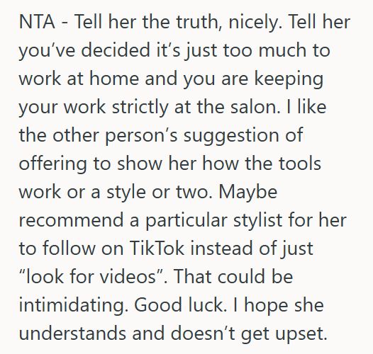Curled Hair 2 Hairstylist Is Tired Of Her Friend Expecting Free Styling Before Every Event, But She’s Debating Whether Saying No Would Ruin The Friendship
