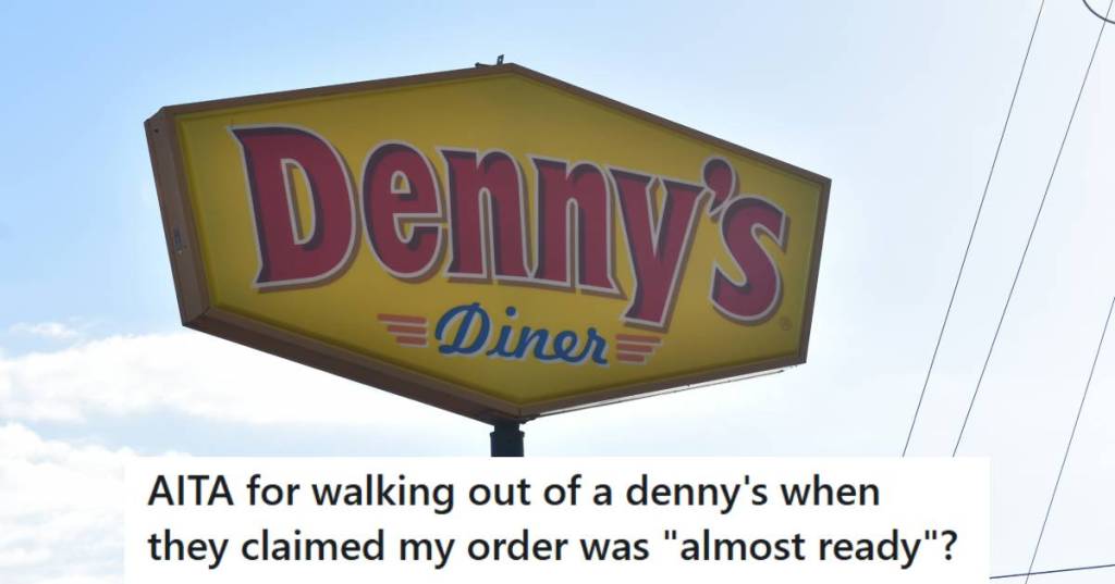 Large Denny's Sign visible in front of a blue sky with white clouds