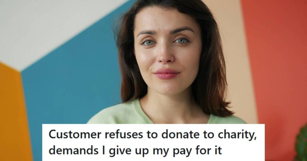 Woman smirking as she thinks about customers she's dealt with at work.