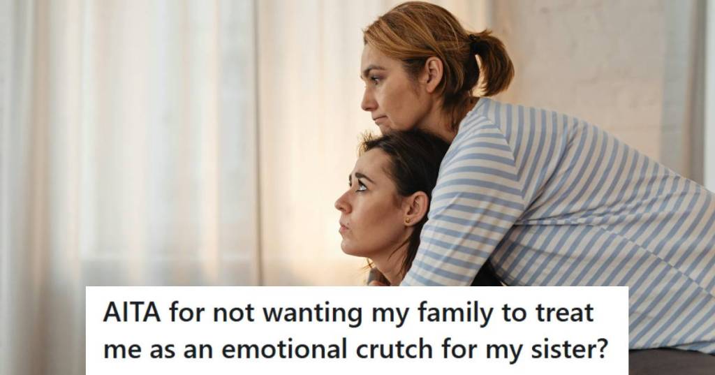 Older sister hugging and comforting her younger sister after the death of her husband