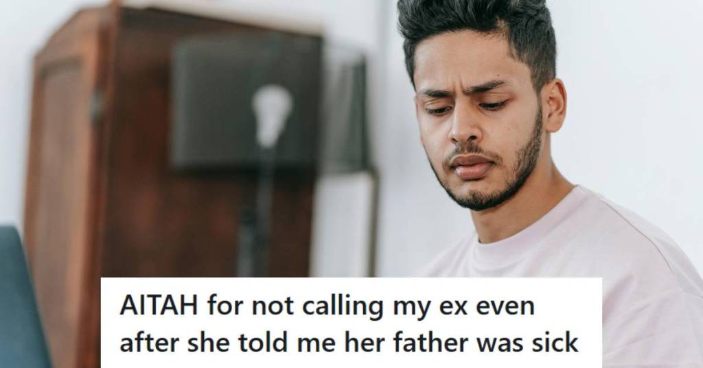 Man looking at his phone, reading a text from his ex-girlfriend.