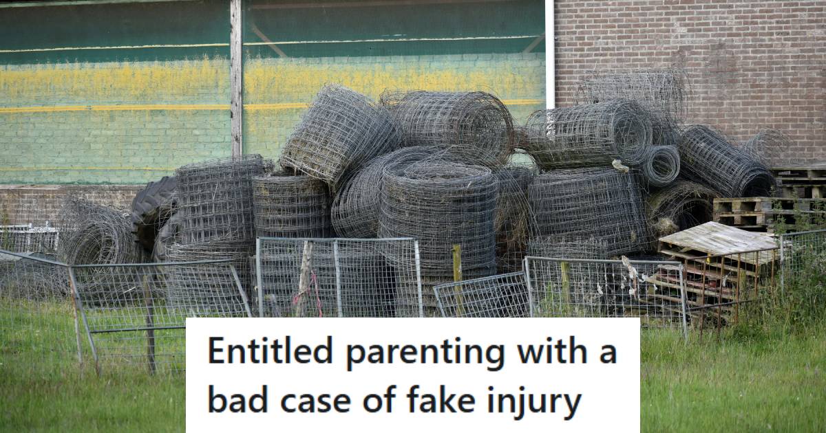 Rolls of new fencing sitting outside behind a shed