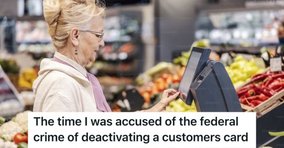 Senior woman using the self check-out in a store