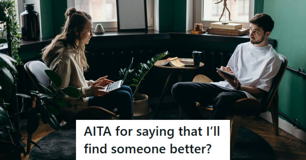 Woman and man in a dark room having a serious discussion