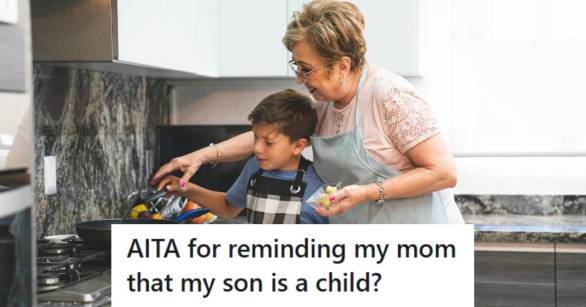 Grandma and her grandson cooking in the kitchen