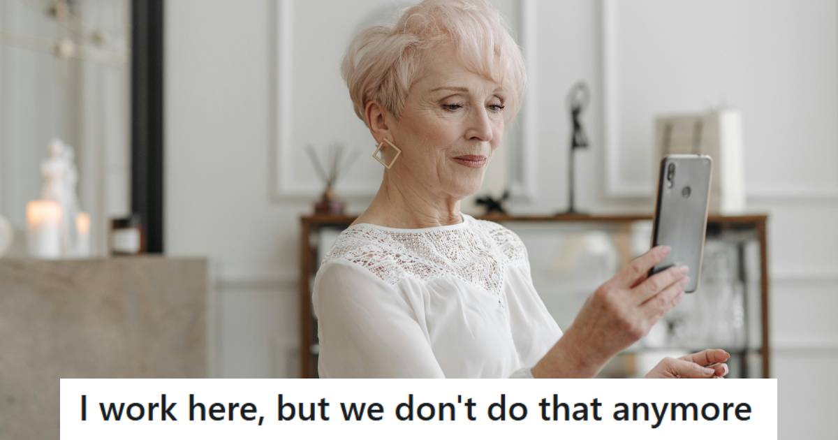 Elderly woman trying to call the grocery store for a food delivery