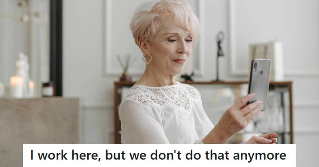 Elderly woman trying to call the grocery store for a food delivery