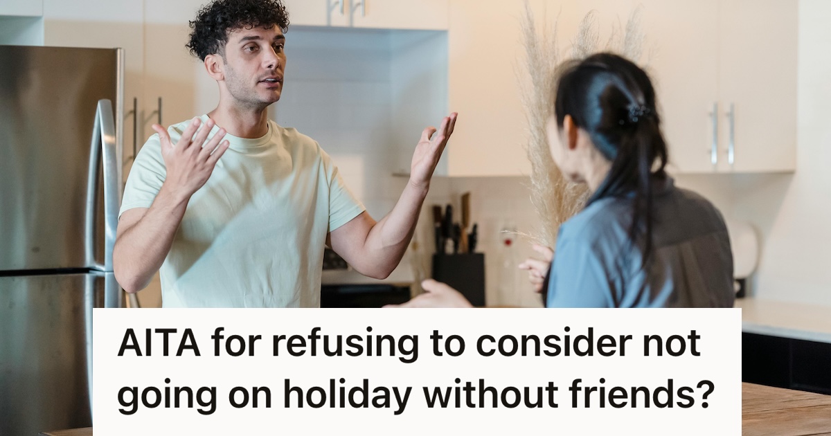 Boyfriend Agreed To Go On A Long Overdue Trip With His Old University Friends, But His Girlfriend Thinks Its Disrespectful For Him To Go With Other Women Without Inviting Her Couple arguing in kitchen