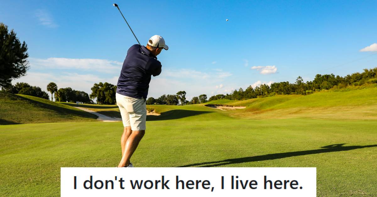 Man hitting a golf ball on a nice day with blue skies