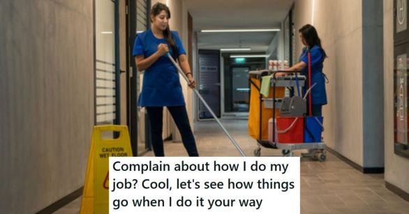 Janitors cleaning the hallway