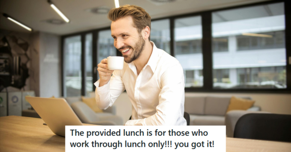 Man in white shirt in office sipping coffee