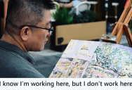 Angry Customer At An Amusement Park Wanted A Part-Time Artist To Tell Them The Directions To A Store, But He Had No Idea Where The Store Was, So He Had to Go Around With Paint On His Hands To Find The Store