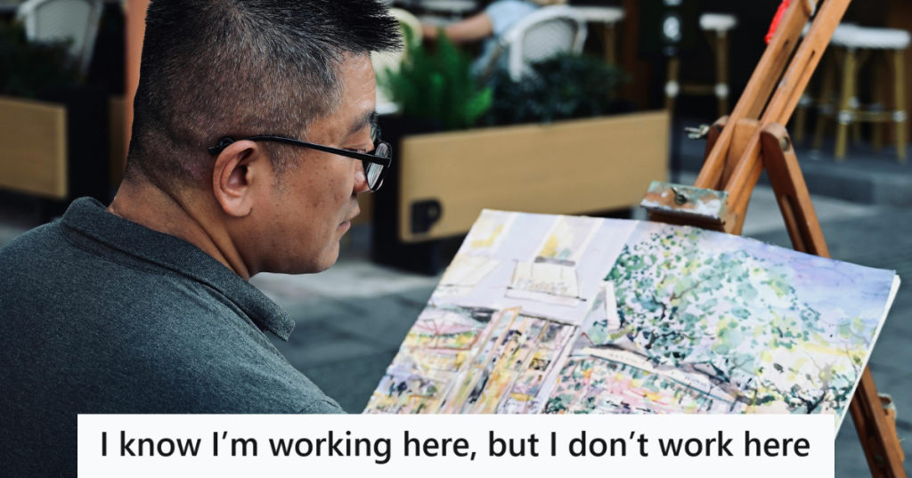 man painting in public