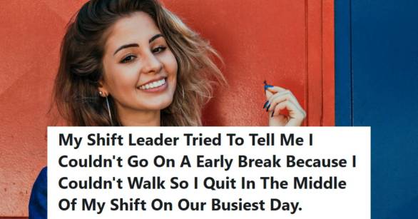 Woman standing against a red and blue wall smiling because she quit a bad job