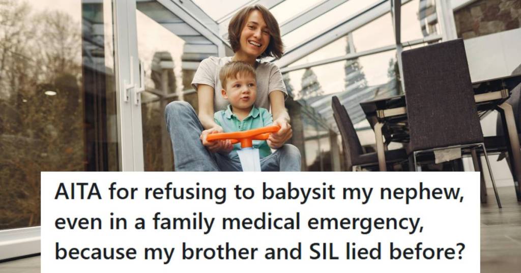 Aunt riding a toy with her little nephew while babysitting him