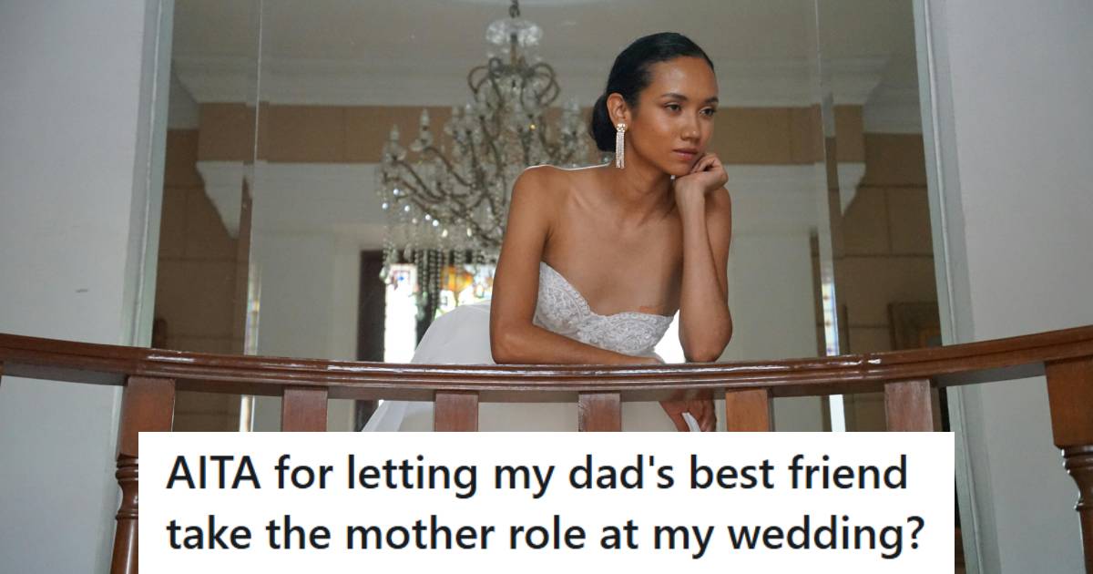 Bride standing above the venue thinking about who should play the mother role