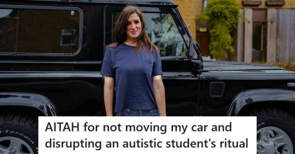 Woman standing in front of her vehicle waiting for her daughter to come out