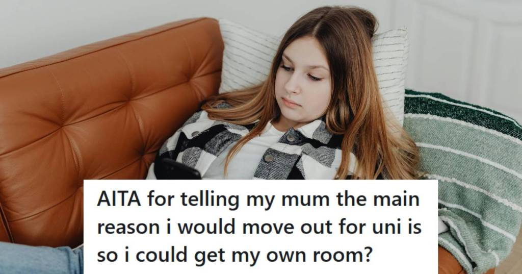 Teen girl lying on the couch trying to figure out where to live in college