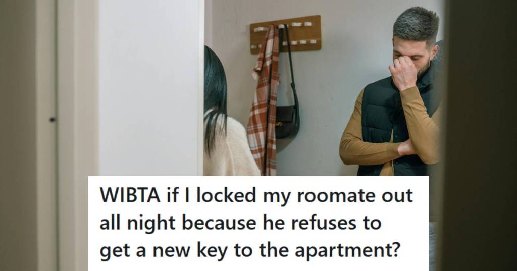 Woman letting a man into the apartment at night because his key broke