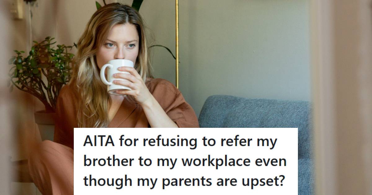 Young blonde-haired woman drinking coffee and thinking about her decision to not help