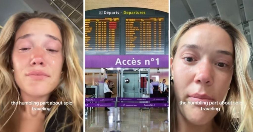 Crying woman at Paris airport