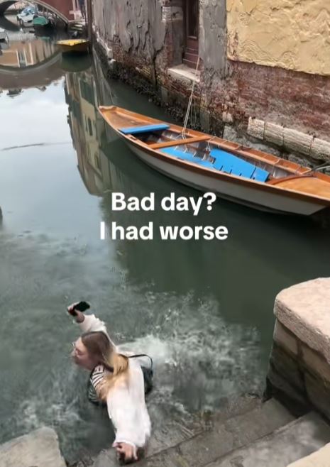 Woman falling in water