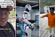 American Tourist In China Tries Out Advanced Robotic Legs That Make It Easier To Hike, Climb, Run, And Walk