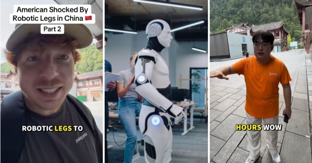 Man trying robot legs