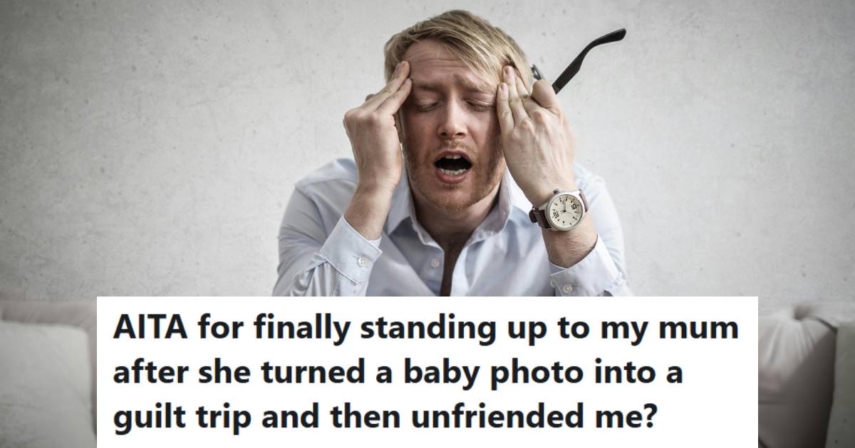 Man holding his face because he's stressed after dealing with his mother