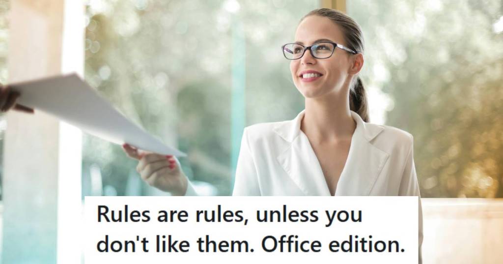 Woman holding a piece of paper and smiling at one of her employees