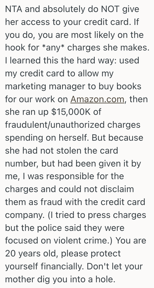Screenshot 2025 10 01 at 10.48.00 Student Is Determined To Be Financially Responsible After Growing Up Poor, But Now Her Mom Is Asking To Use Her Credit Card, And The Reason Has Her Tempted To Back Down