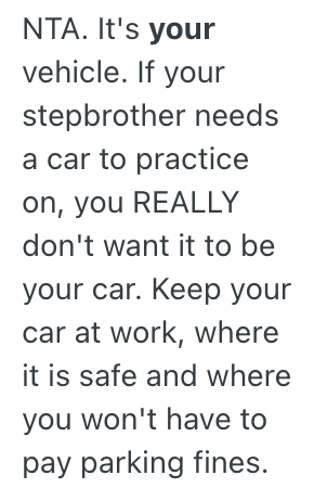 Screenshot 2025 10 01 at 11.37.30 AM A Car Owner Keeps Her Vehicle Parked At Work Because Its More Convenient, But Her Family Members Are Pressuring Her To Park It At Home So They Can Use It