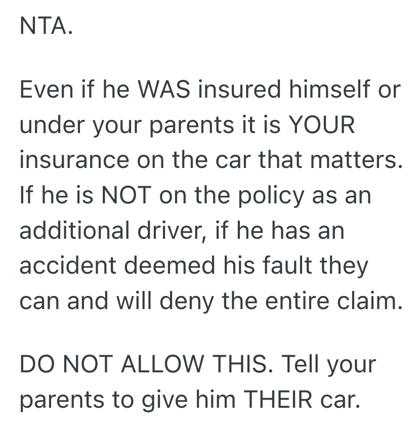 Screenshot 2025 10 01 at 5.08.56 AM Young Womans Brother Wants To Borrow Her Car, But Hes Not A Responsible Driver, So She Said No And Their Parents Are Mad At Her