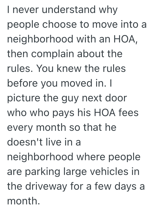 Screenshot 2025 10 03 at 10.24.38 AM HOA Only Allows Vehicles To Park In Driveways For 24 Hours, So One Family Parks Their RV On The Street In Front Of The HOA Presidents House