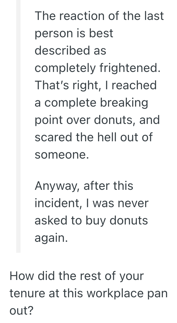 Screenshot 2025 10 03 at 5.12.01 PM New Employees Coworkers Try To Force Him To Bring Doughnuts For The Entire Office, So He Complies But Scares One Of The Coworkers