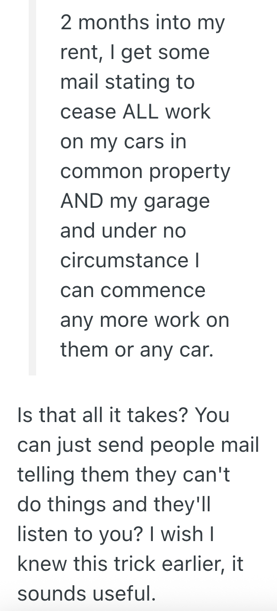 Screenshot 2025 10 03 at 6.16.05 PM Tenant Finds A Place To Live That Will Allow Him To Enjoy His Hobby Of Fixing Up Cars, But After He Moved In He Was Told He Wasnt Allowed To Do Any Maintenance