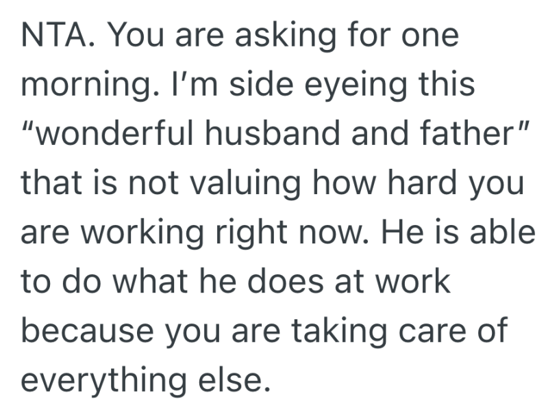 Screenshot 2025 10 04 at 6.46.21 AM e1759574951295 Stay At Home Mom Handles Every Night Wakeup And Early Morning With Three Kids, But Her Husband Thinks Shes Selfish To Ask Him To Take Saturdays