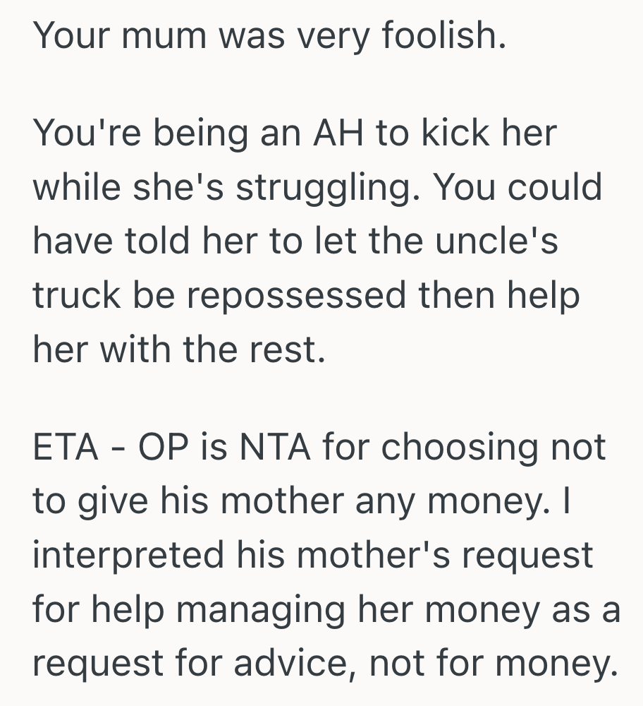Screenshot 2025 10 06 at 11.45.03 AM Son Warns His Mom Not To Co Sign A Loan For Her Uncle To Get An Expensive New Truck, But She Tells Him He Doesnt Know What Hes Talking About