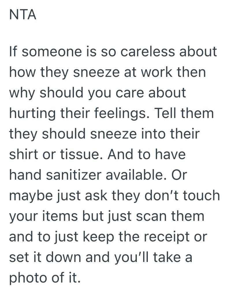 Screenshot 2025 10 09 at 9.53.14 AM e1760018031621 Shopper Sees A Cashier Sneeze Into His Hands And Wipe Them On His Pants, So She Asks Another Employee To Ring Her Up