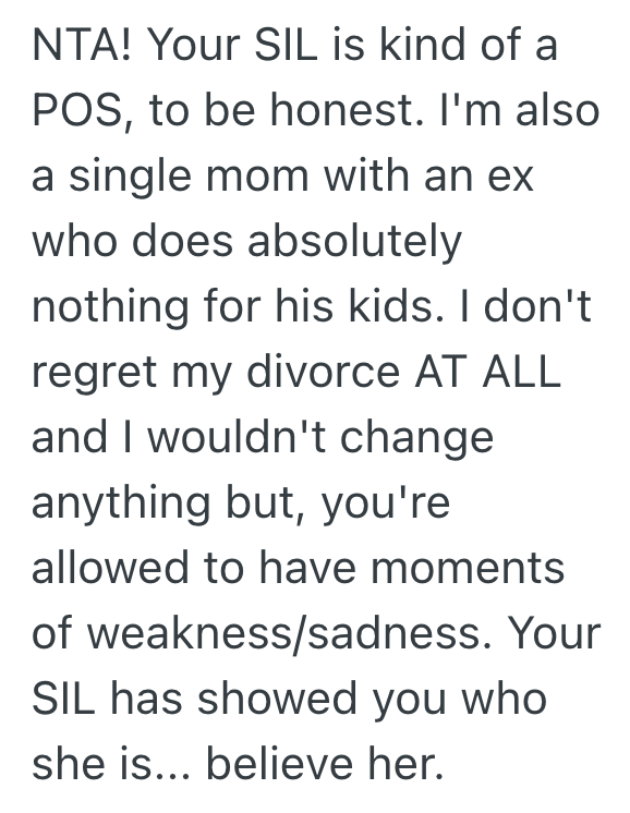 Screenshot 2025 10 11 at 1.29.54 PM Single Mom Vents To Her Sister In Law About Resenting Her Ex Husband, But Her Sister In Law Isnt At All Sympathetic