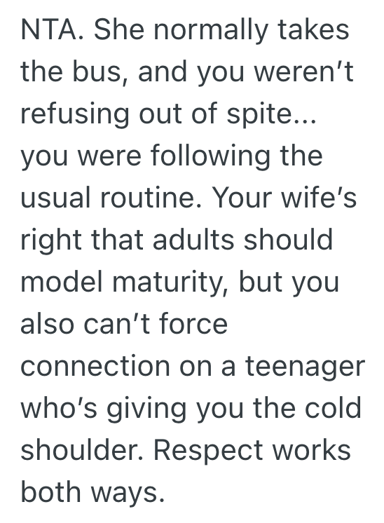 Screenshot 2025 10 11 at 12.53.17 PM Mans Stepdaughter Refuses To Speak To Him, But His Wife Thinks He Shouldve Offered To Take Her To School