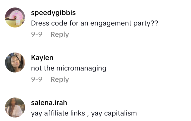 Screenshot 2025 10 12 at 7.43.19 PM A Bride to Be Sent A List Of Approved Dresses That Her Friends Could Wear To Her Engagement Party