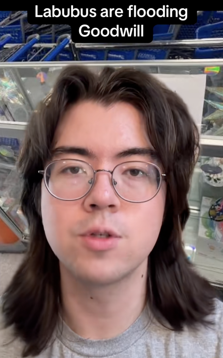 man talking about labubu