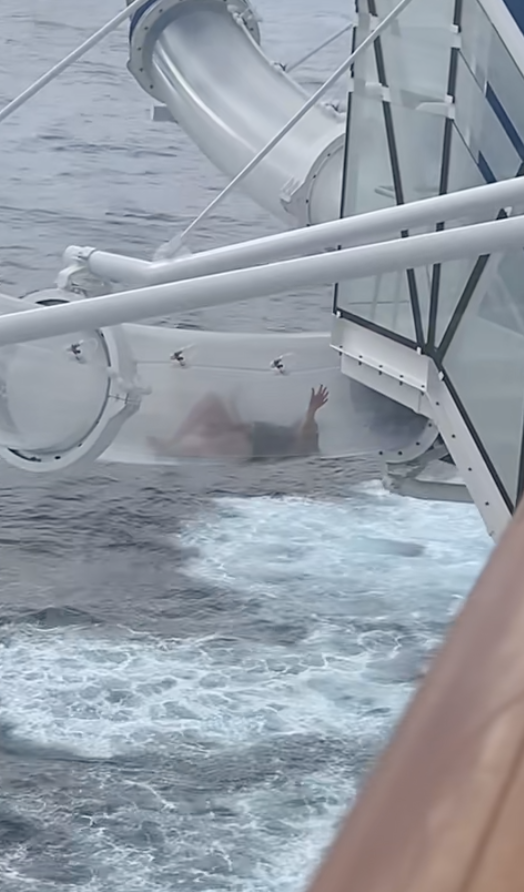 woman stuck in a waterslide