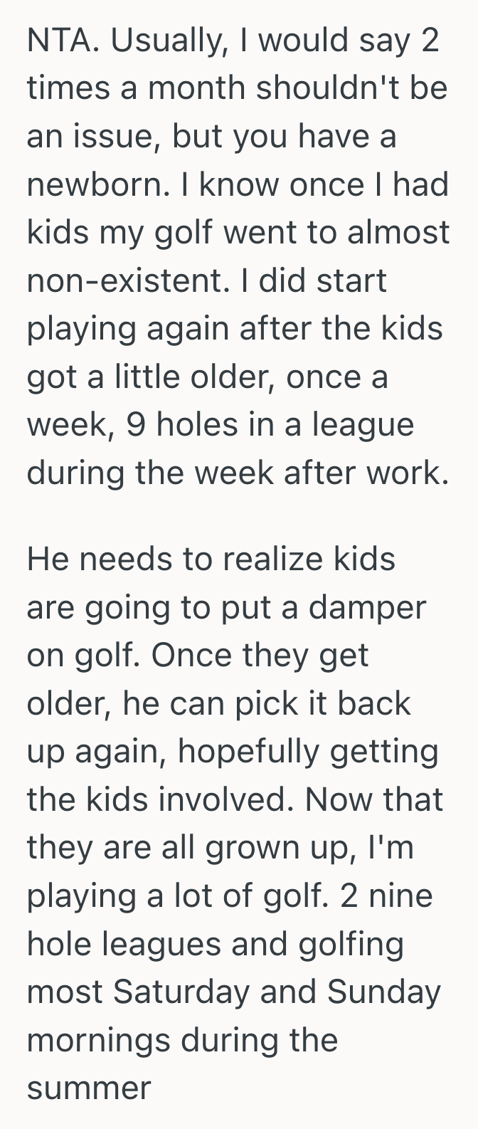 Screenshot 2025 10 16 at 1.38.02 PM New Mom Was Left Managing Every Aspect Of Newborn Care While Her Husband Played Golf Every Weekend, So She Had To Demand He Take More Responsibility At Home