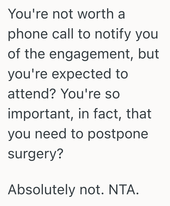 Screenshot 2025 10 17 at 12.45.27 PM Her Sister Announced Her Engagement On Social Media Rather Than Telling The Family, So This Blindsided Sister Refused To Cancel Her Surgery To Make It To The Wedding