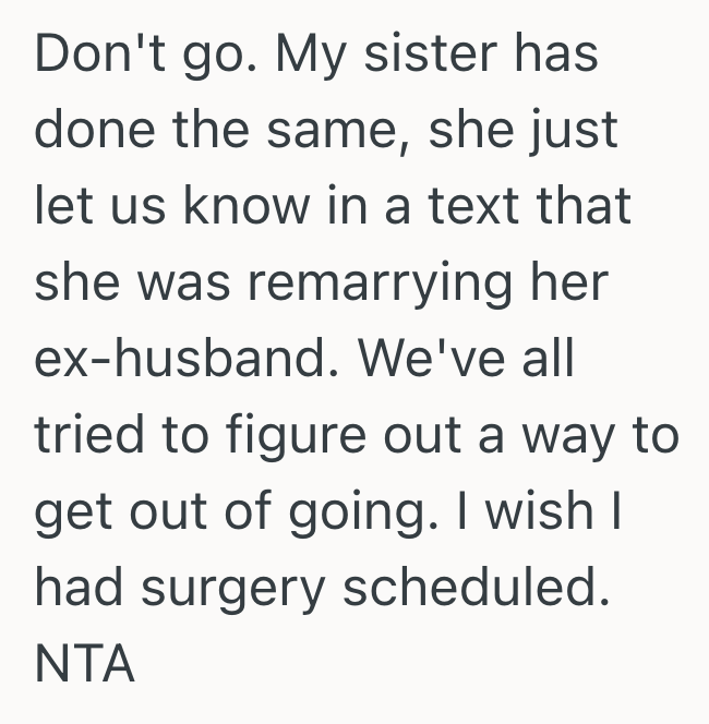 Screenshot 2025 10 17 at 12.47.16 PM Her Sister Announced Her Engagement On Social Media Rather Than Telling The Family, So This Blindsided Sister Refused To Cancel Her Surgery To Make It To The Wedding