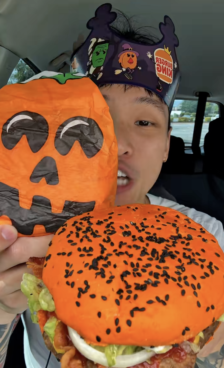 man with burger king food