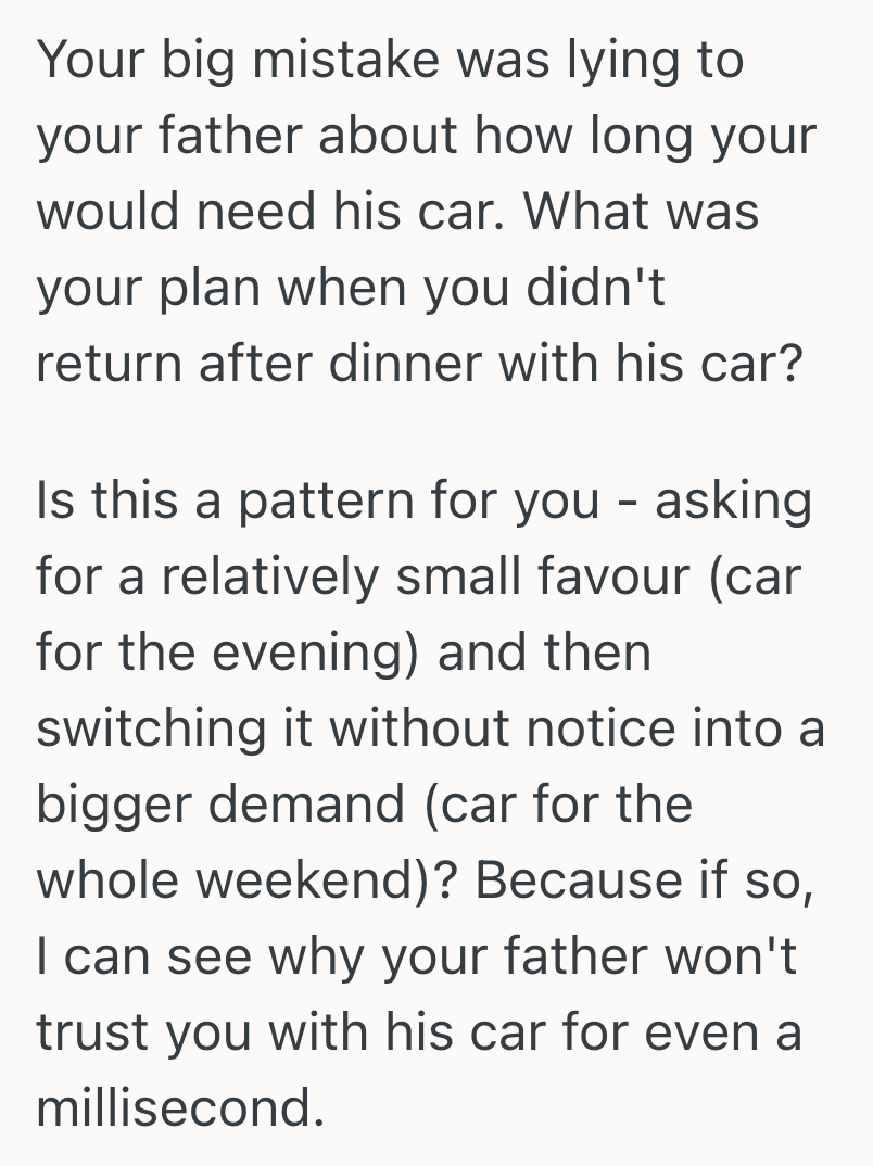 Screenshot 2025 10 19 at 9.42.34 PM Man Offered To Drive His Friends On A Weekend Trip, But He Offered To Use His Dads Car Before Asking Him First. So His Dad Gave Him A Hard No And Told Him To Stop Being Immature.